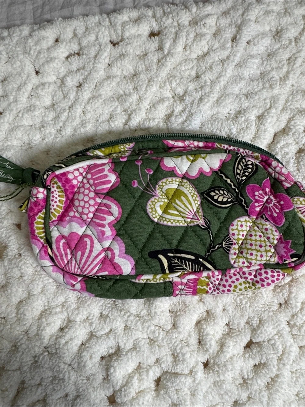 Vera Bradley Pink and Olive Floral Quilted Wristlet Pouch
